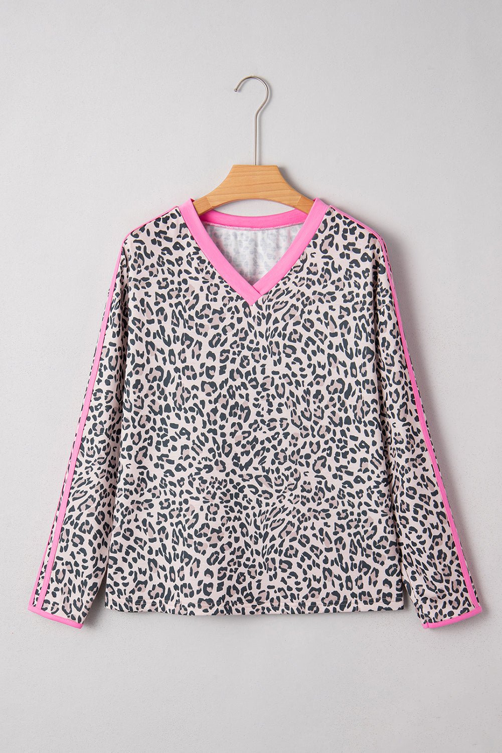 Leopard Varsity Stripe V-Neck Long Sleeve Top - Rooted & Reckless Co.