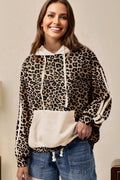 Leopard Waffle Knit Kangaroo Pocket Hooded Sweatshirt - Rooted & Reckless Co.