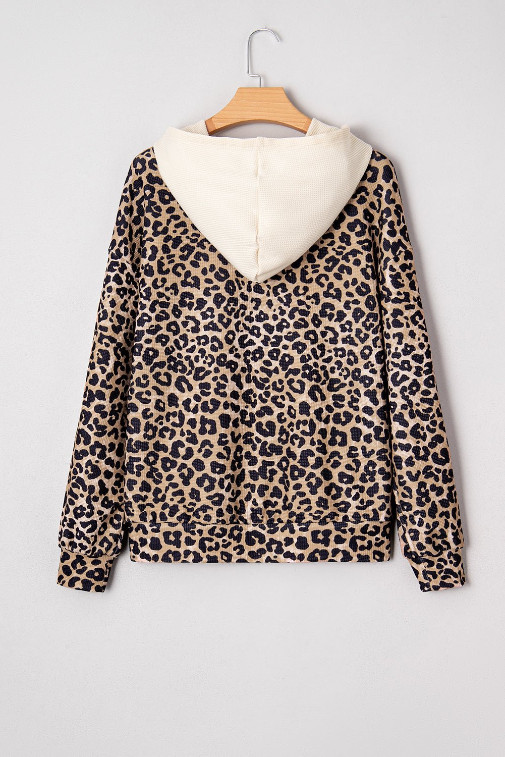 Leopard Waffle Knit Kangaroo Pocket Hooded Sweatshirt - Rooted & Reckless Co.