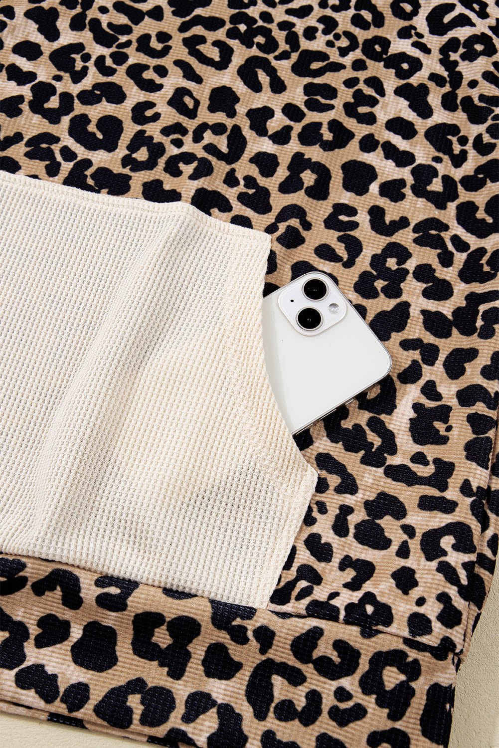 Leopard Waffle Knit Kangaroo Pocket Hooded Sweatshirt - Rooted & Reckless Co.