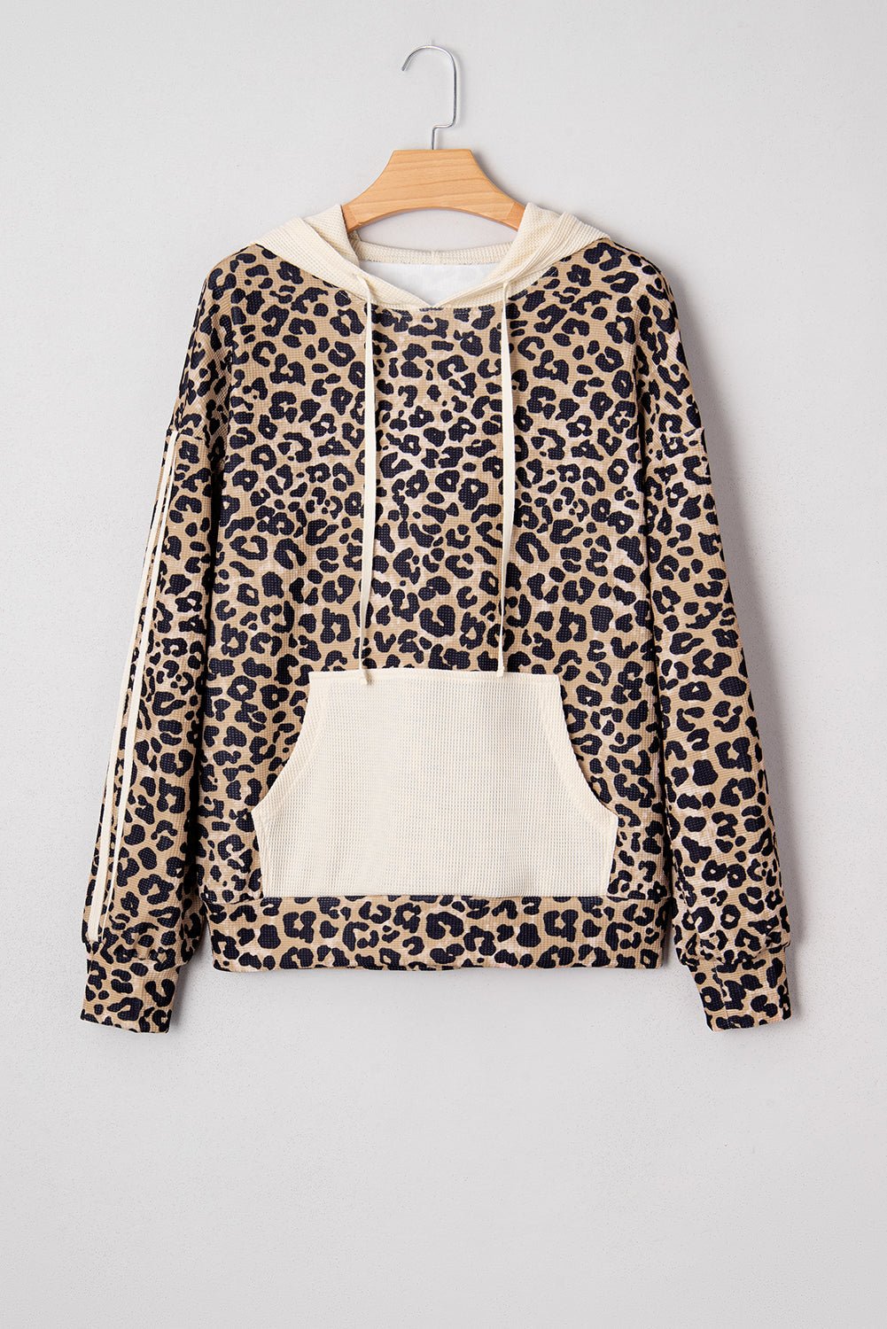 Leopard Waffle Knit Kangaroo Pocket Hooded Sweatshirt - Rooted & Reckless Co.