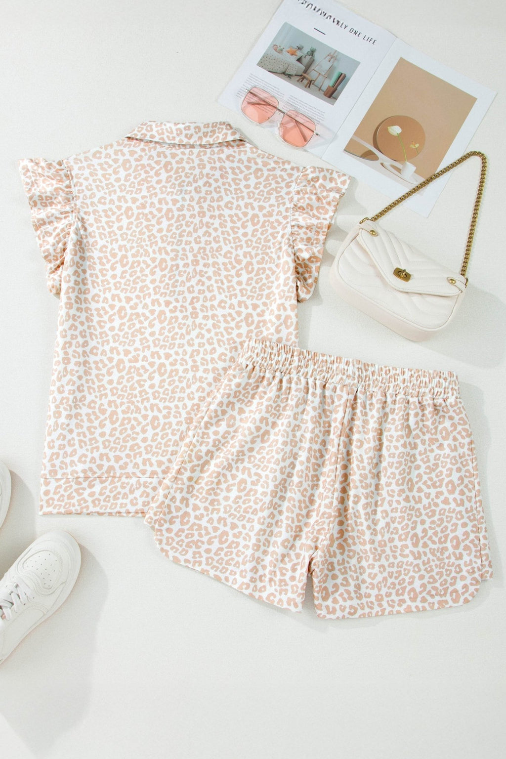 Leopard Zip Polo Top & Elastic Shorts Set - Rooted & Reckless Co.