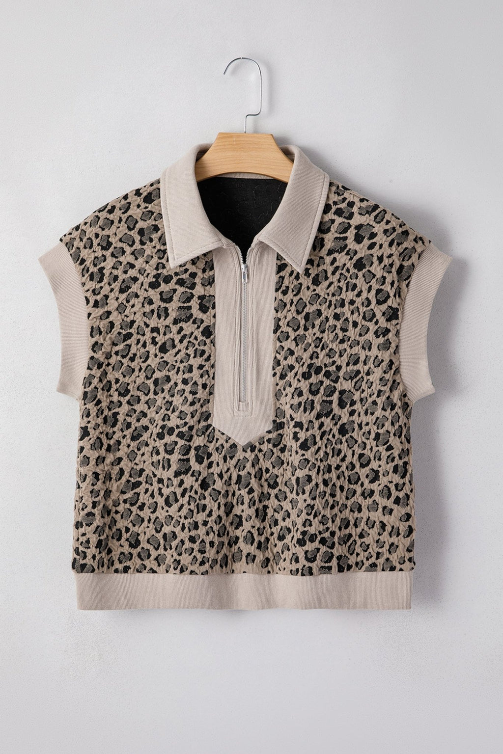 Leopard Zip-Up Collared Cap Sleeve Top - Rooted & Reckless Co.