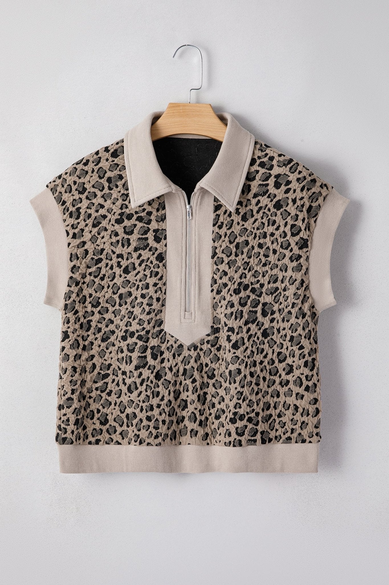 Leopard Zip-Up Collared Cap Sleeve Top - Rooted & Reckless Co.