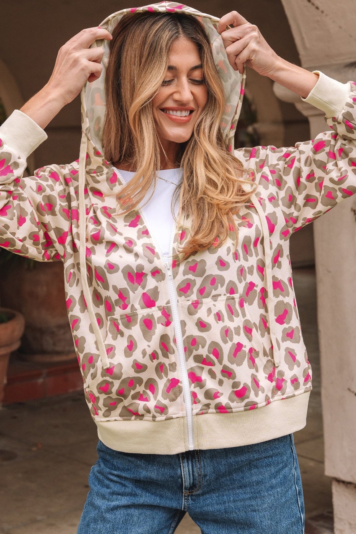 Leopard Zip-Up Hooded Sweatshirt - Rooted & Reckless Co.