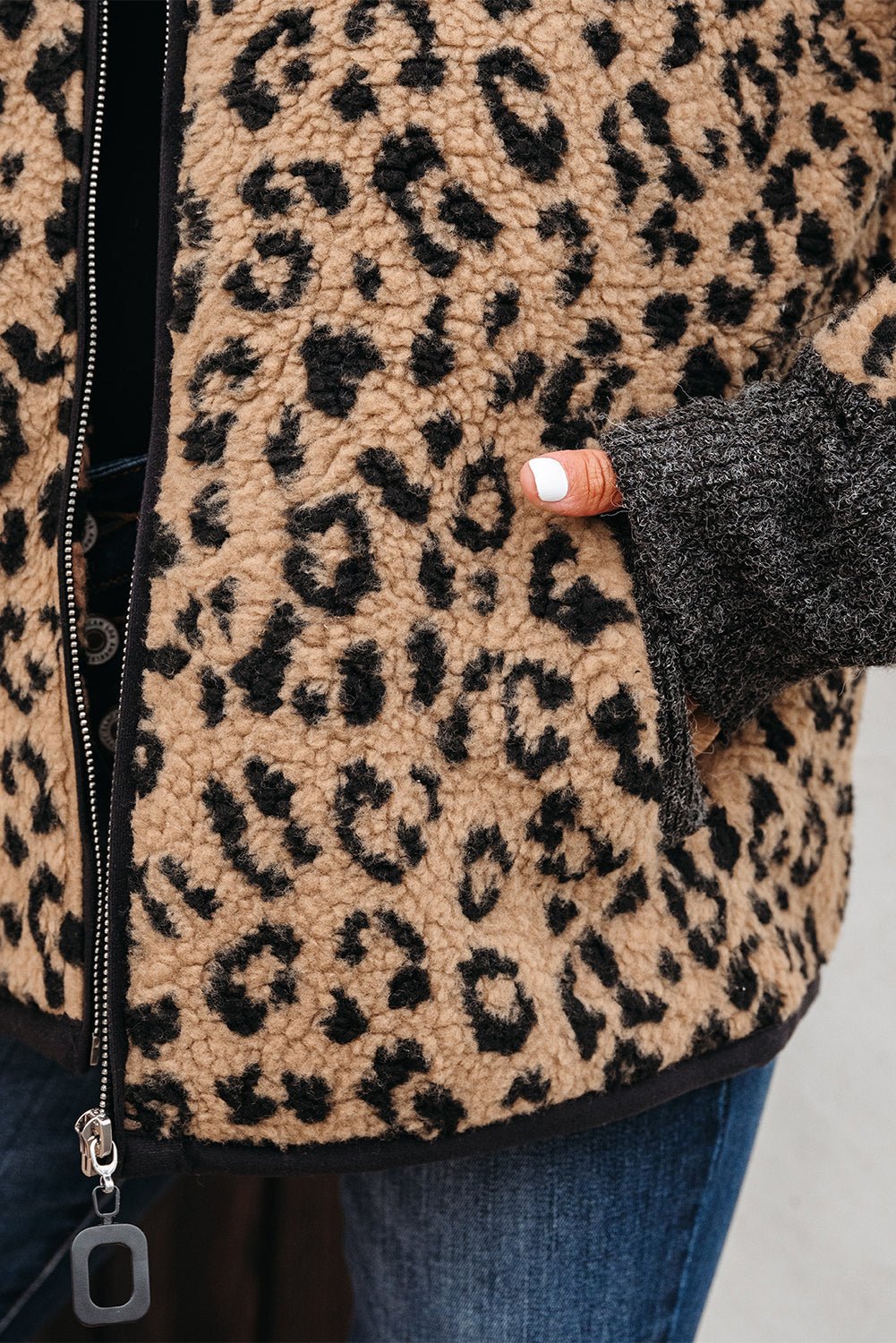 Leopard Zip-Up Stand Neck Side Pocket Jacket - Rooted & Reckless Co.