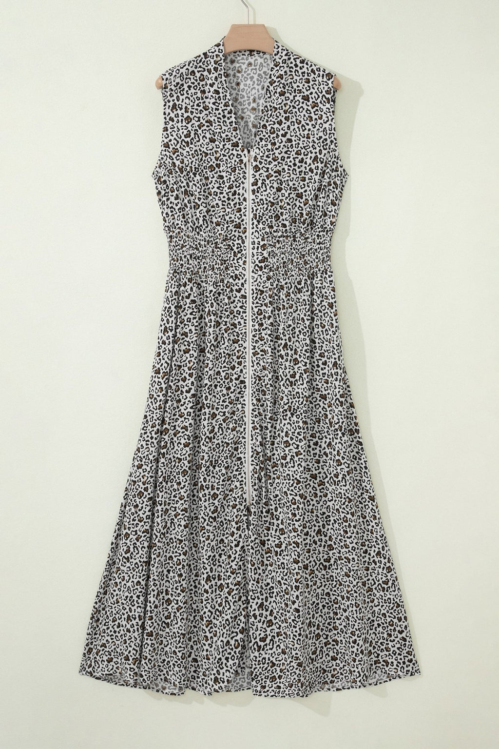 Leopard Zip Up V-Neck Cinched Waist Maxi Dress - Rooted & Reckless Co.