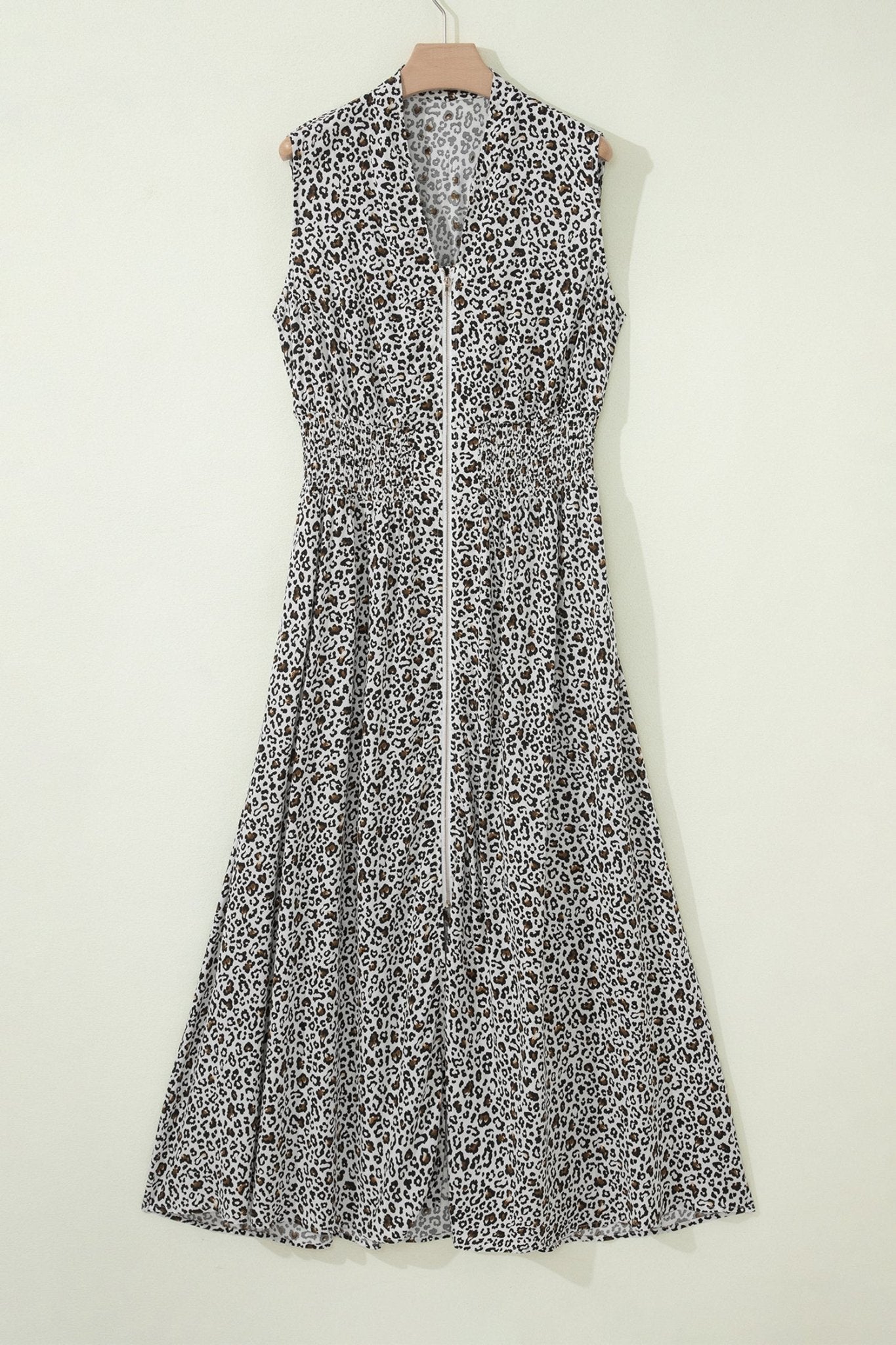 Leopard Zip Up V-Neck Cinched Waist Maxi Dress - Rooted & Reckless Co.