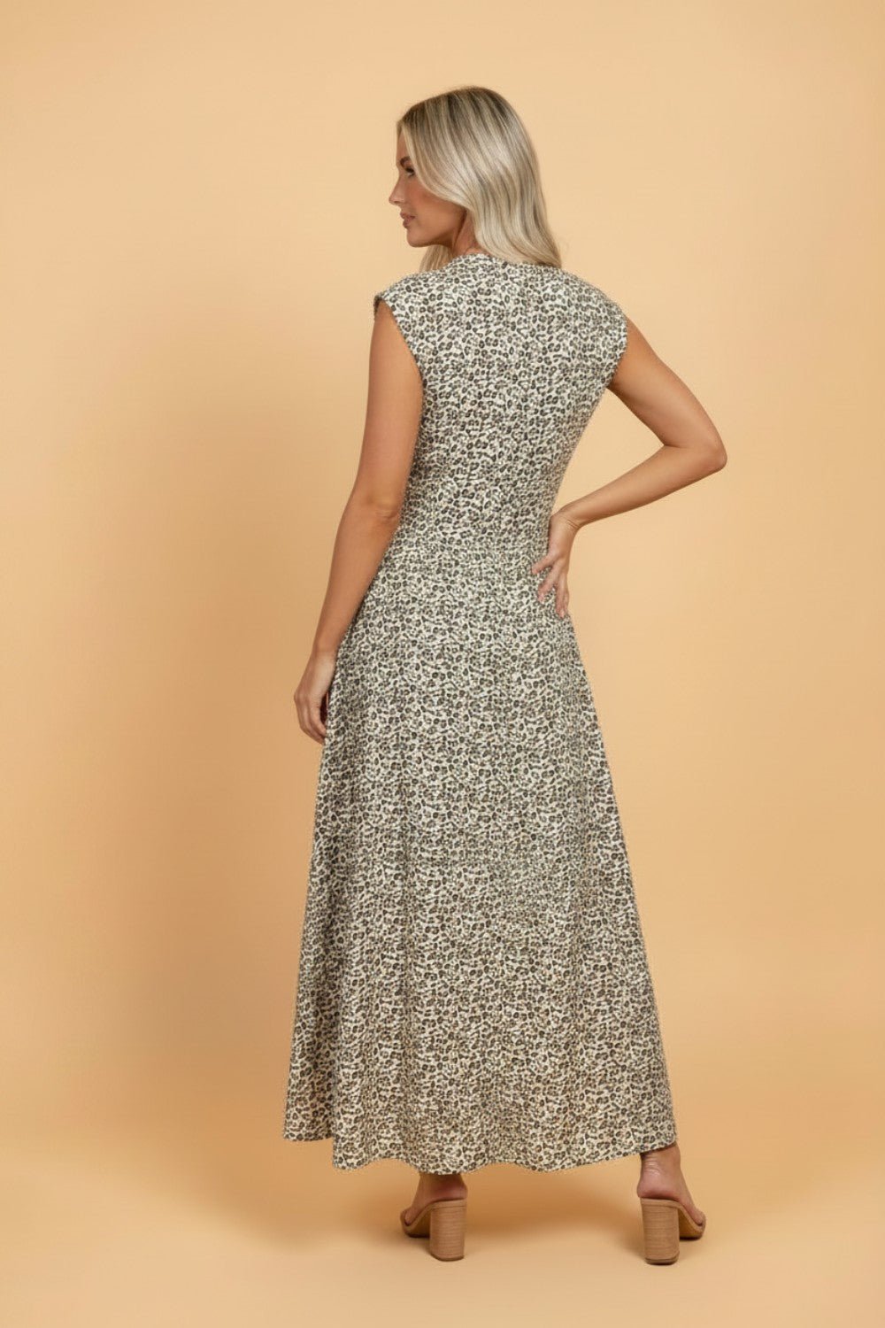 Leopard Zip Up V-Neck Cinched Waist Maxi Dress - Rooted & Reckless Co.