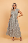Leopard Zip Up V-Neck Cinched Waist Maxi Dress - Rooted & Reckless Co.