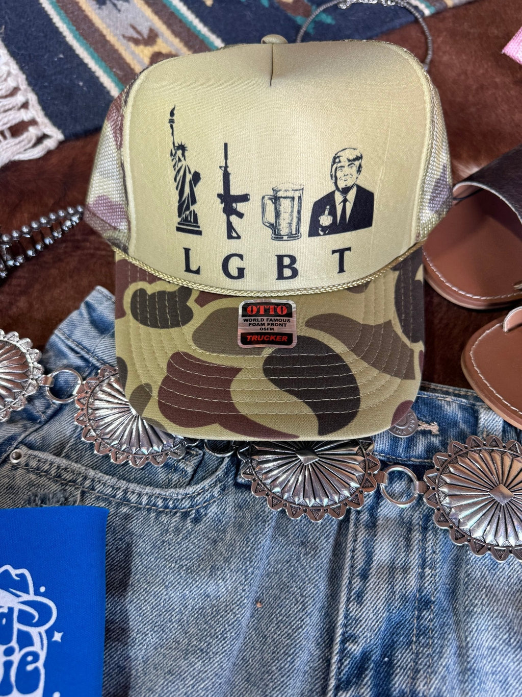 Liberty, Guns, Beer and Trump LGBT Trucker Hat - Rooted & Reckless Co.