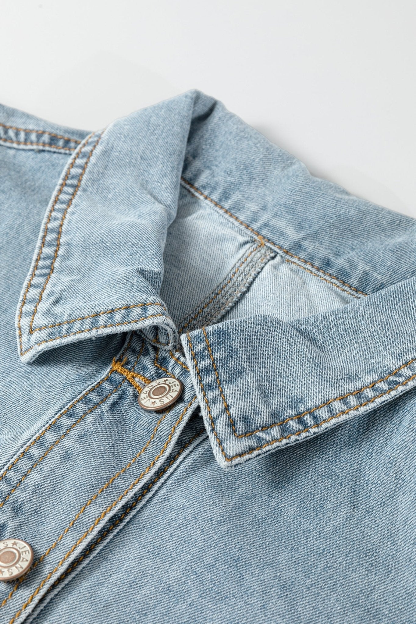 Light Wash Denim Drawstring Hem Buttoned Jacket - Rooted & Reckless Co.