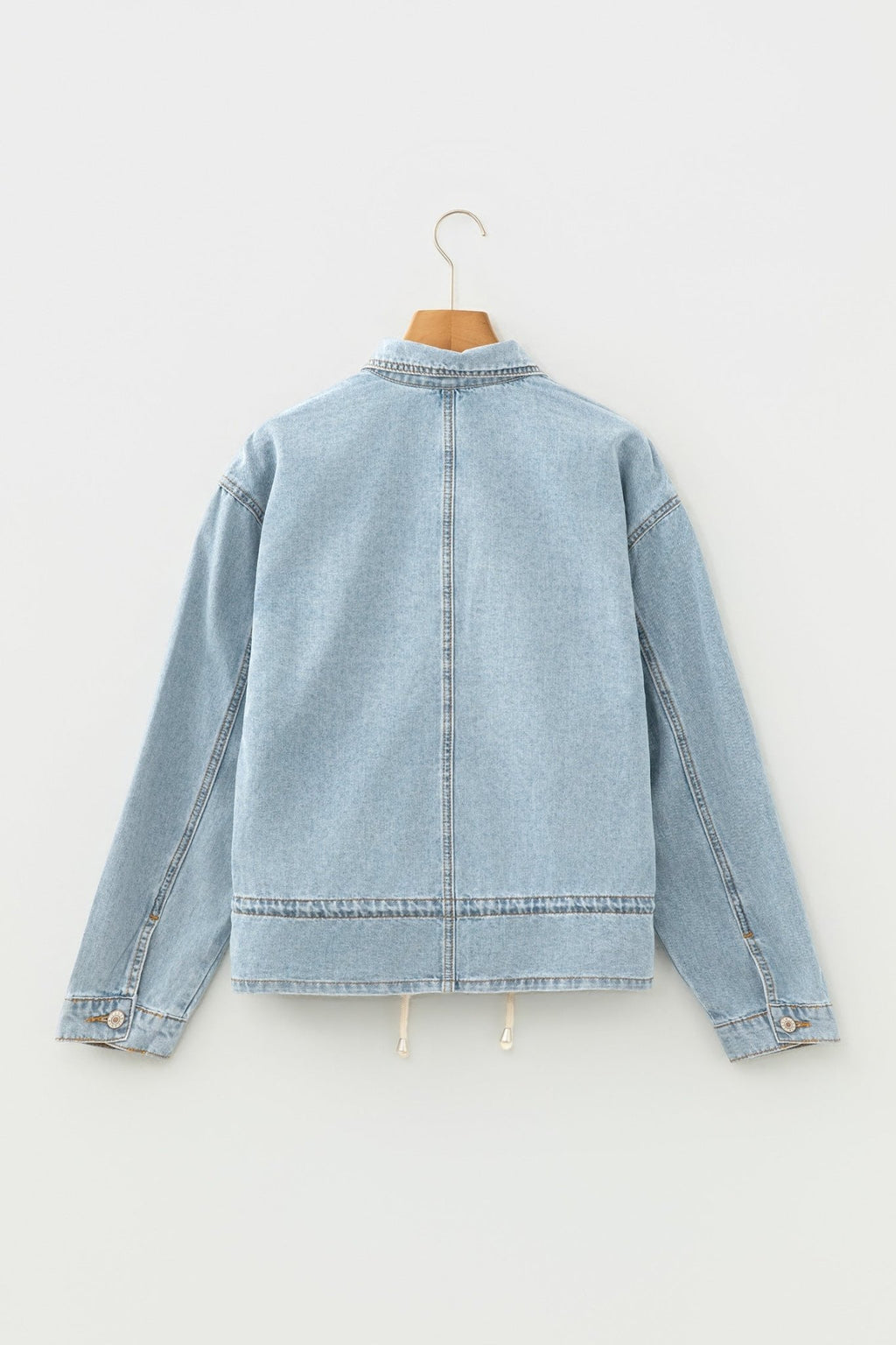Light Wash Denim Drawstring Hem Buttoned Jacket - Rooted & Reckless Co.