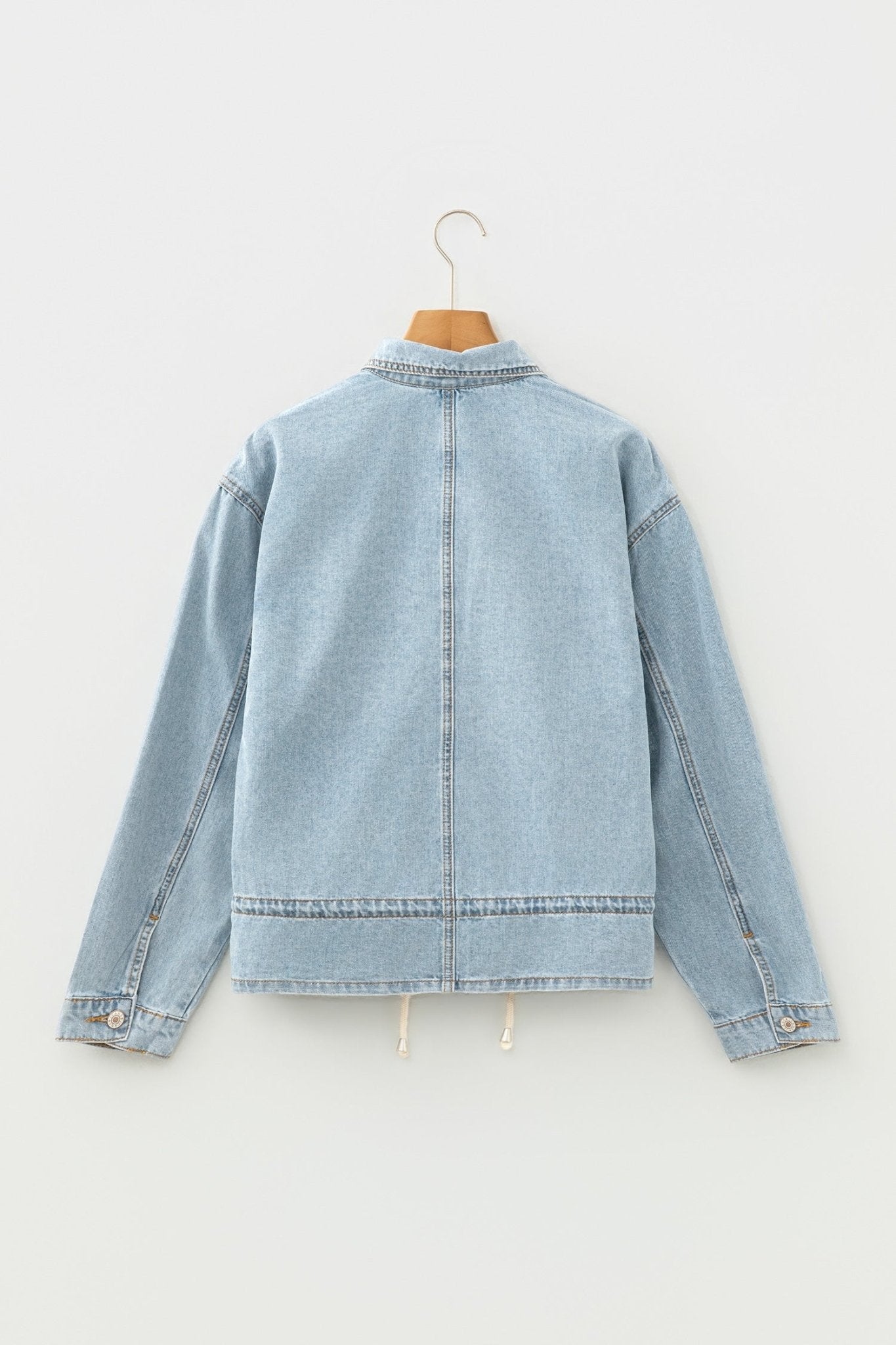 Light Wash Denim Drawstring Hem Buttoned Jacket - Rooted & Reckless Co.