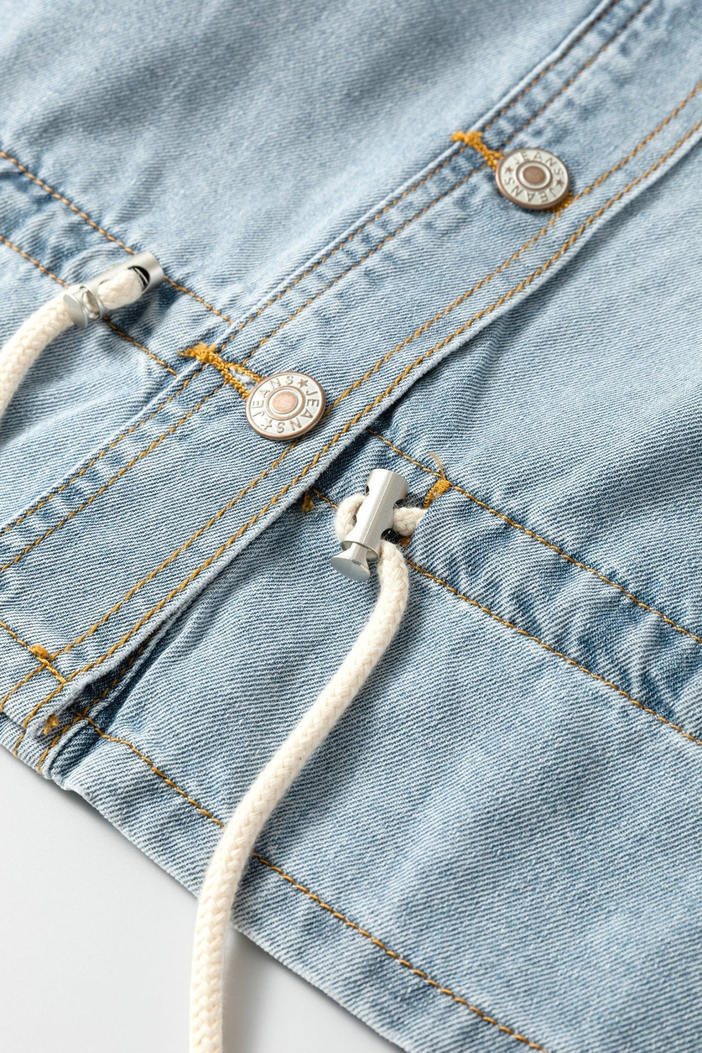 Light Wash Denim Drawstring Hem Buttoned Jacket - Rooted & Reckless Co.