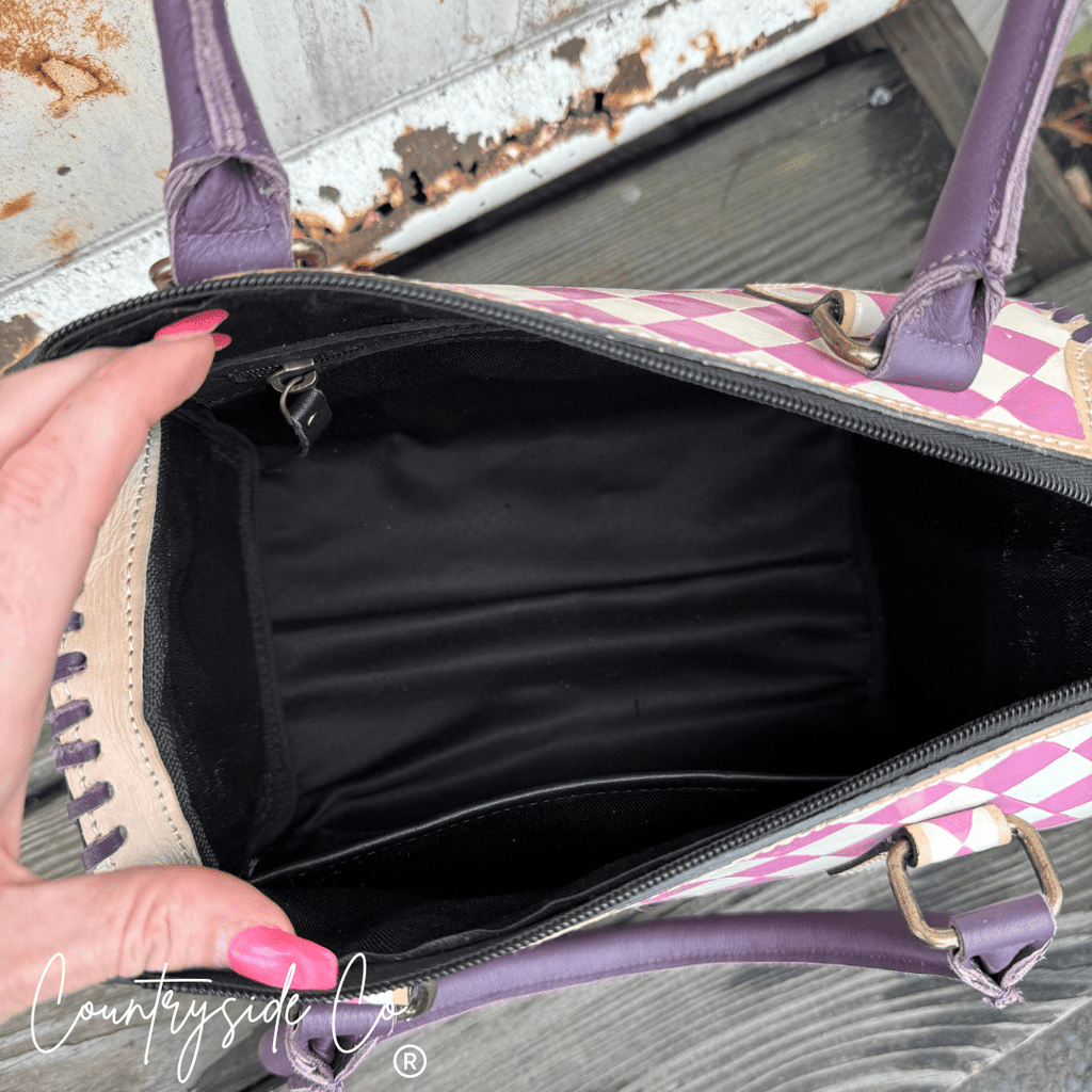 Lilac Checkered Speedy HandBag - Rooted & Reckless Co.