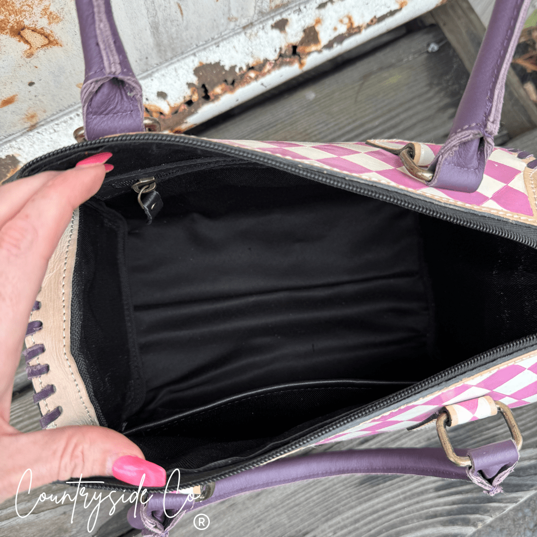 Lilac Checkered Speedy HandBag - Rooted & Reckless Co.