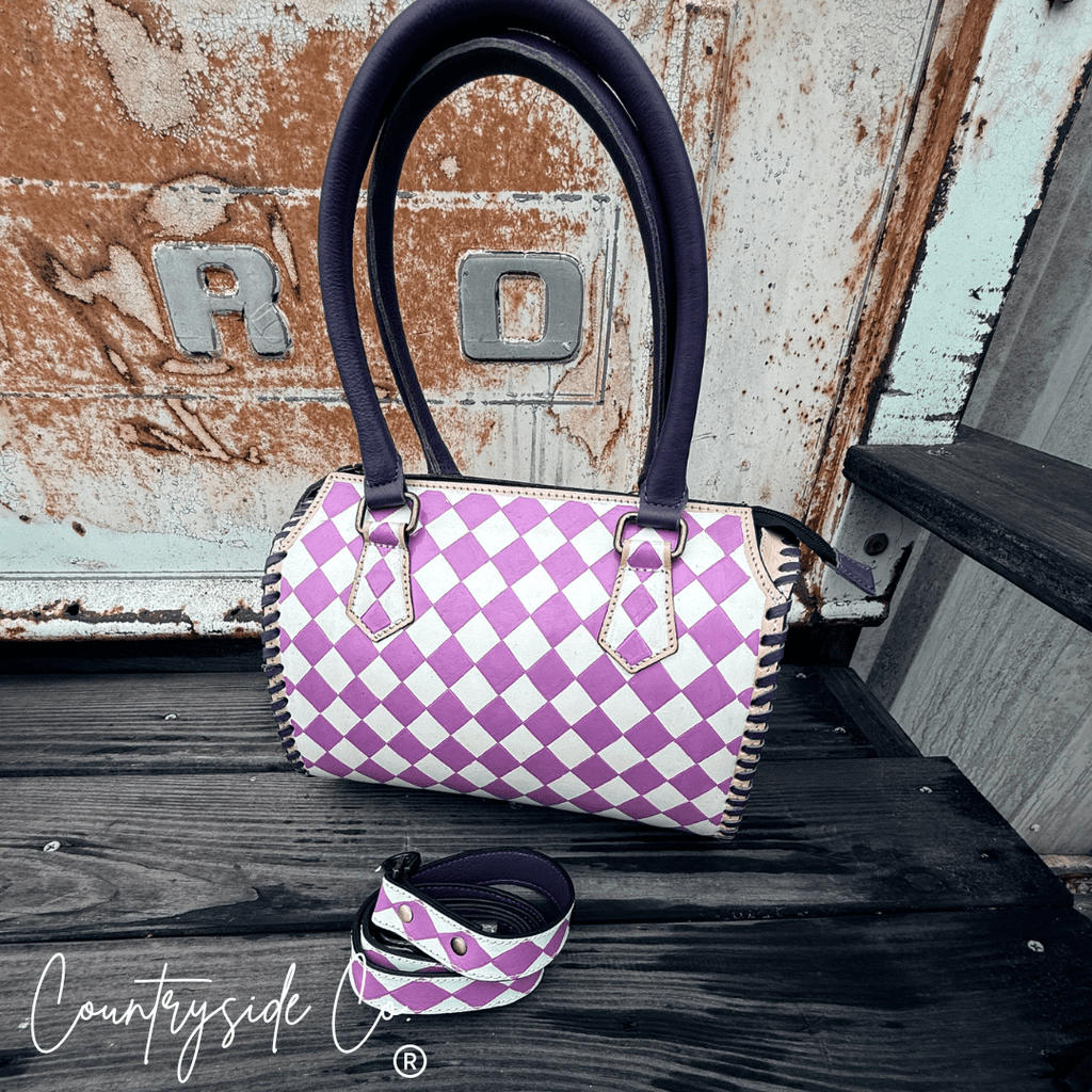 Lilac Checkered Speedy HandBag - Rooted & Reckless Co.