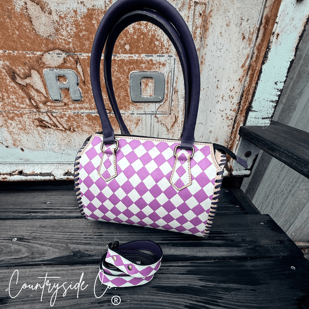 Lilac Checkered Speedy HandBag - Rooted & Reckless Co.