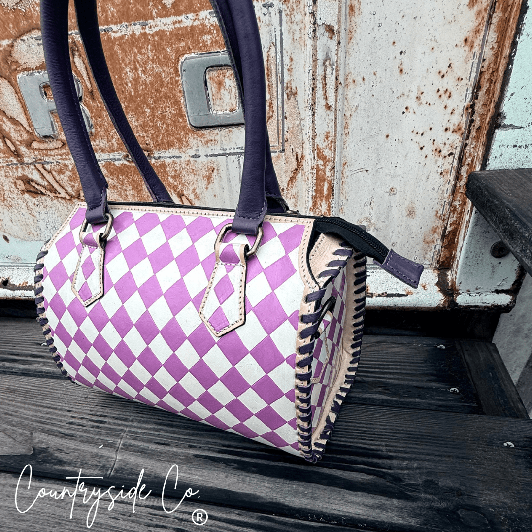 Lilac Checkered Speedy HandBag - Rooted & Reckless Co.