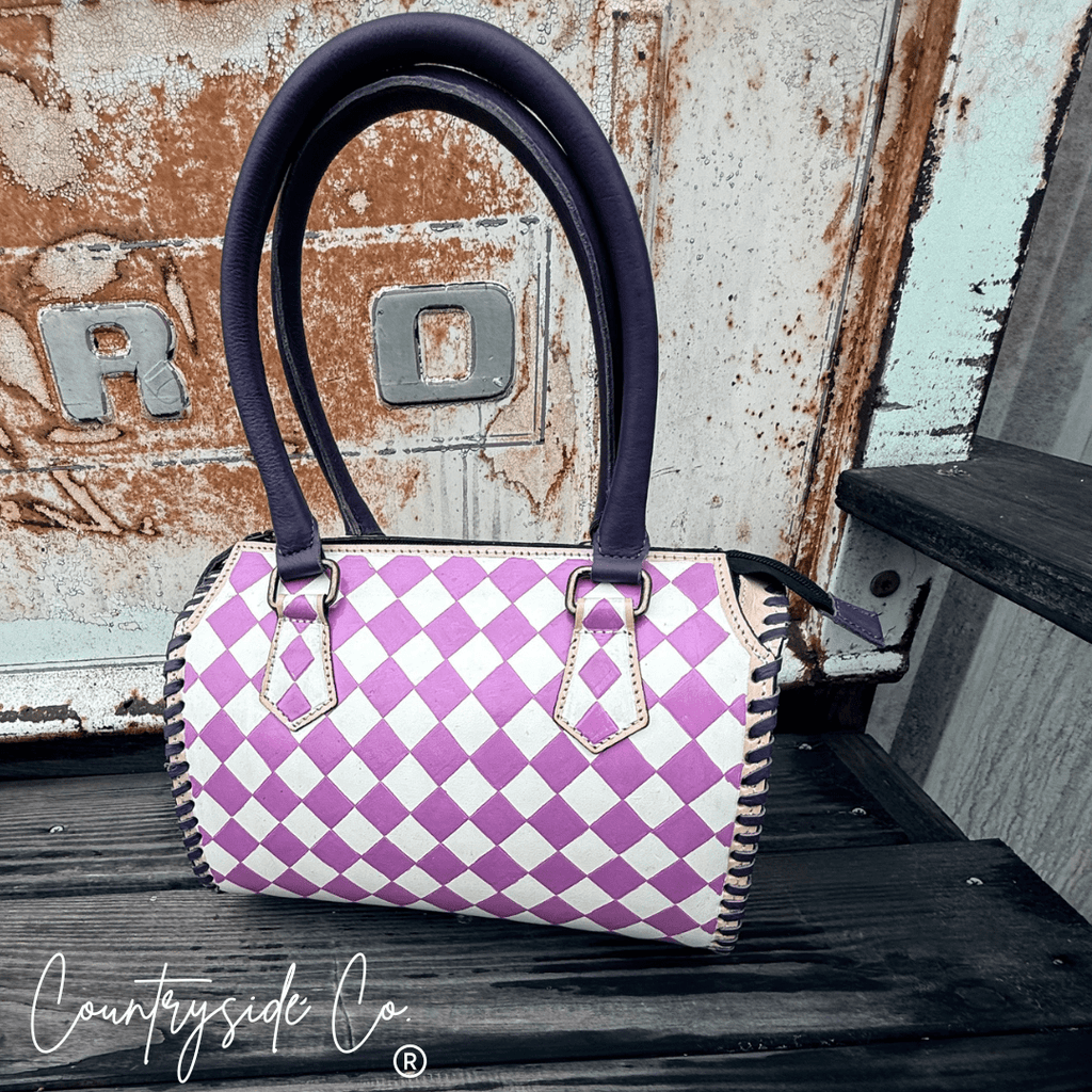 Lilac Checkered Speedy HandBag - Rooted & Reckless Co.