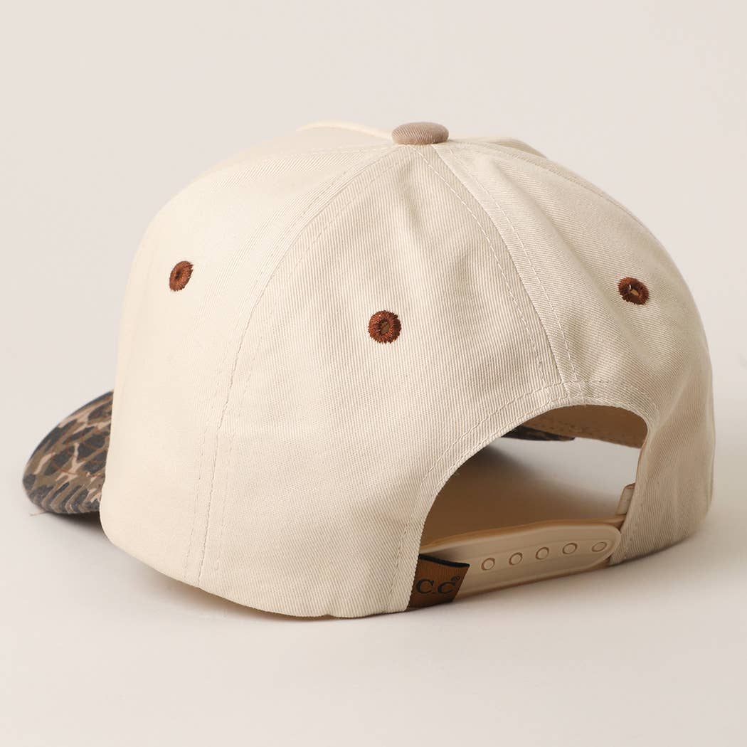 "Literally Just a Cowgirl" Leopard Brim Trucker Hat — Cream Front with Bold Embroidery (Multiple Thread Colors) - Rooted & Reckless Co.