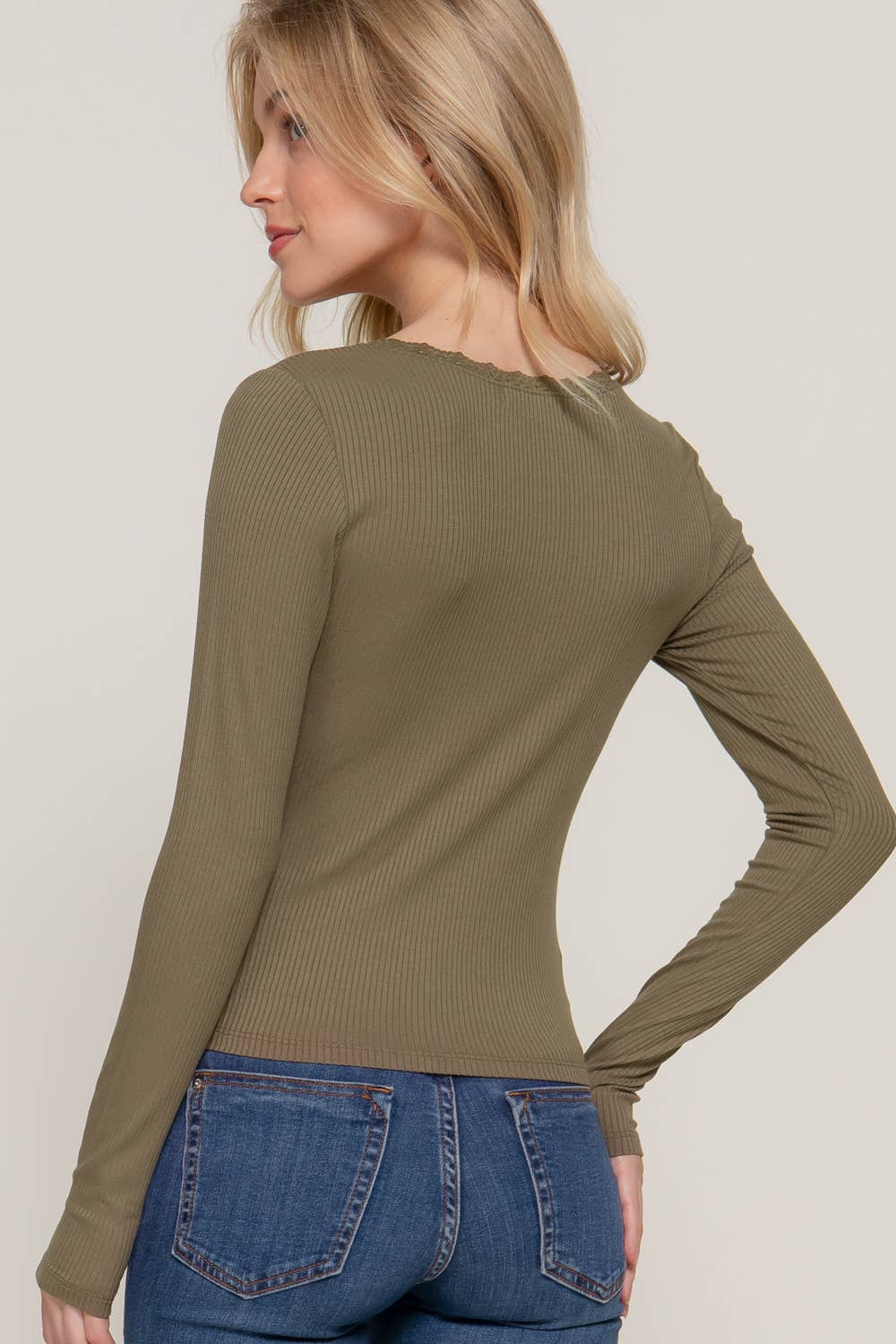 Long Sleeve Scoop Neck with Lace Trim Rib Knit Top - Rooted & Reckless Co.