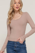 Long Sleeve Scoop Neck with Lace Trim Rib Knit Top - Rooted & Reckless Co.