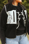 LUCKY & BLESSED Contrast Black Sherpa Western Vest — Cream Quilted Panels with Boot Stitch Aztec Embroidery & Dual Zip Pockets - Rooted & Reckless Co.
