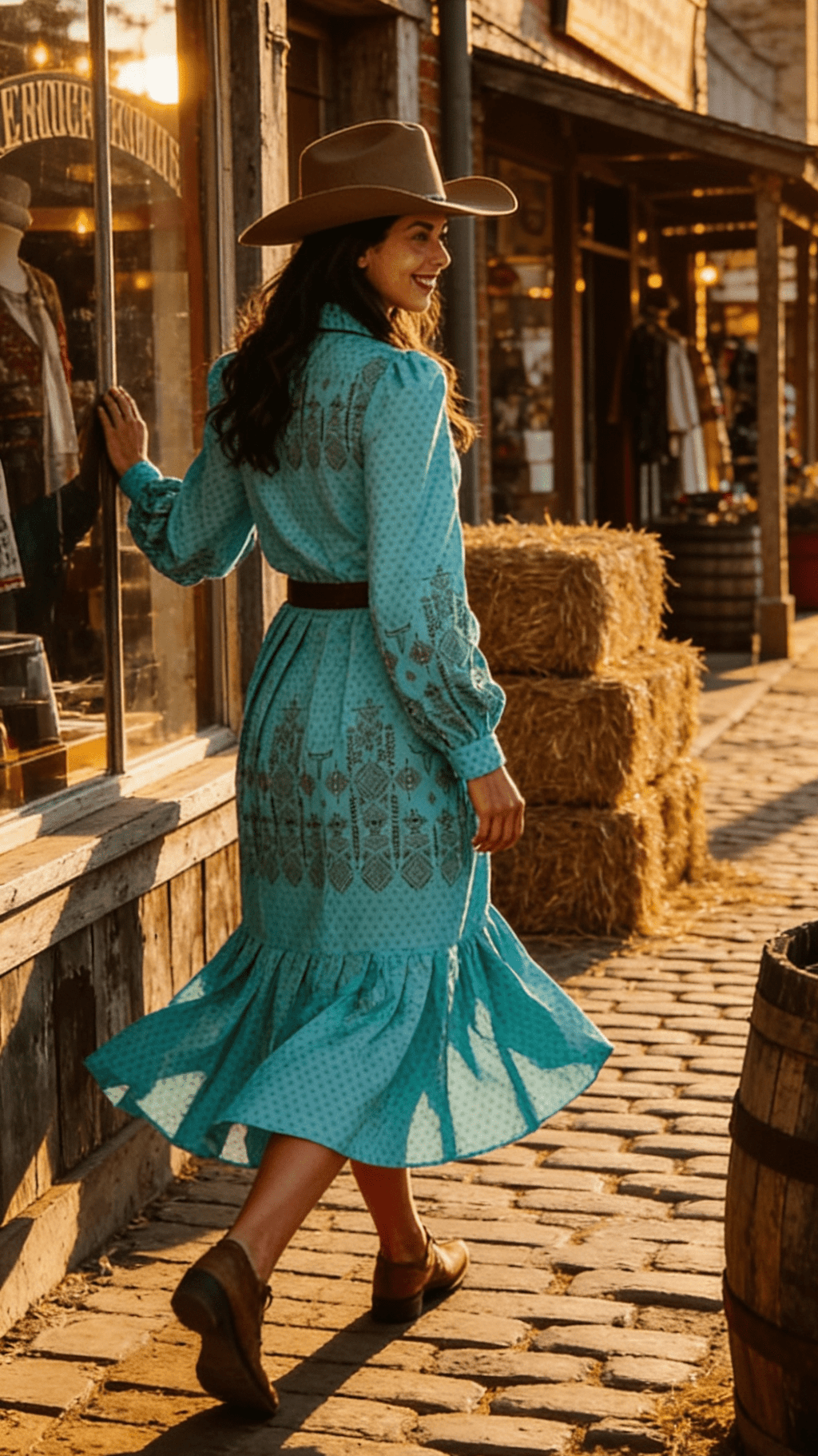 LUCKY & BLESSED "Jade Aztec" Pearl Snap Long-Sleeve Pleated Western Dress — Bold Aztec Print with Pleated Skirt - Rooted & Reckless Co.