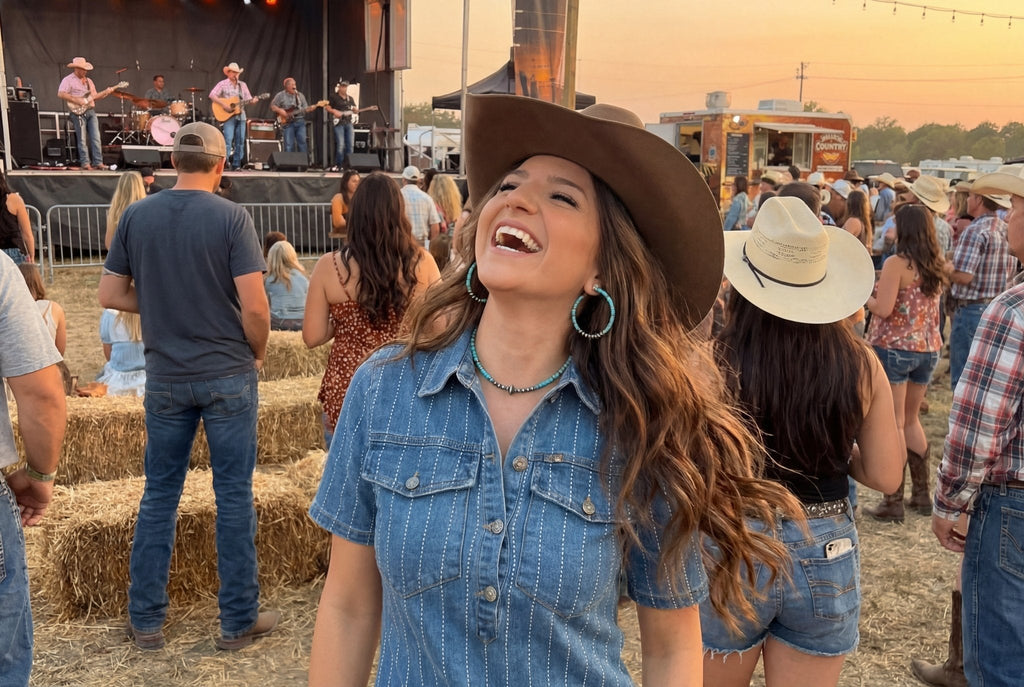 LUCKY & BLESSED Light Wash Denim Rhinestone Striped Western Mini Dress — Stretch Denim with Shimmering Pinstripes - Rooted & Reckless Co.