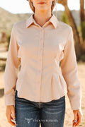 LUCKY & BLESSED "Mercedes" Beige Western Button-Down Shirt — Tailored Long-Sleeve Cowgirl Staple - Rooted & Reckless Co.