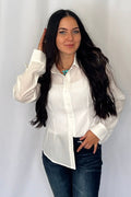 LUCKY & BLESSED "Mercedes" Ivory Western Button-Down Shirt — Tailored Long-Sleeve Cowgirl Staple - Rooted & Reckless Co.