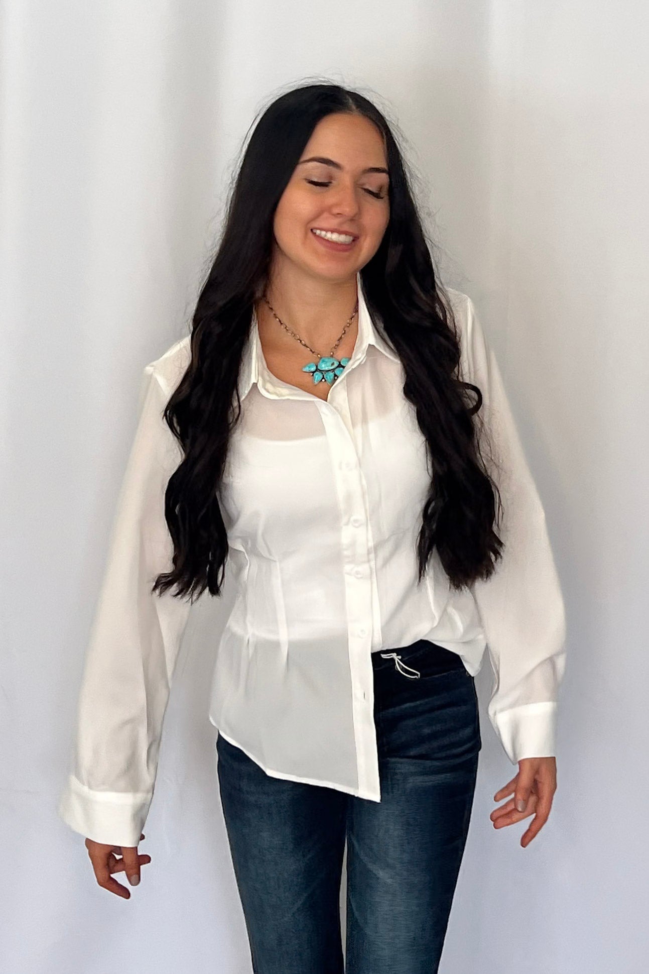 LUCKY & BLESSED "Mercedes" Ivory Western Button-Down Shirt — Tailored Long-Sleeve Cowgirl Staple - Rooted & Reckless Co.