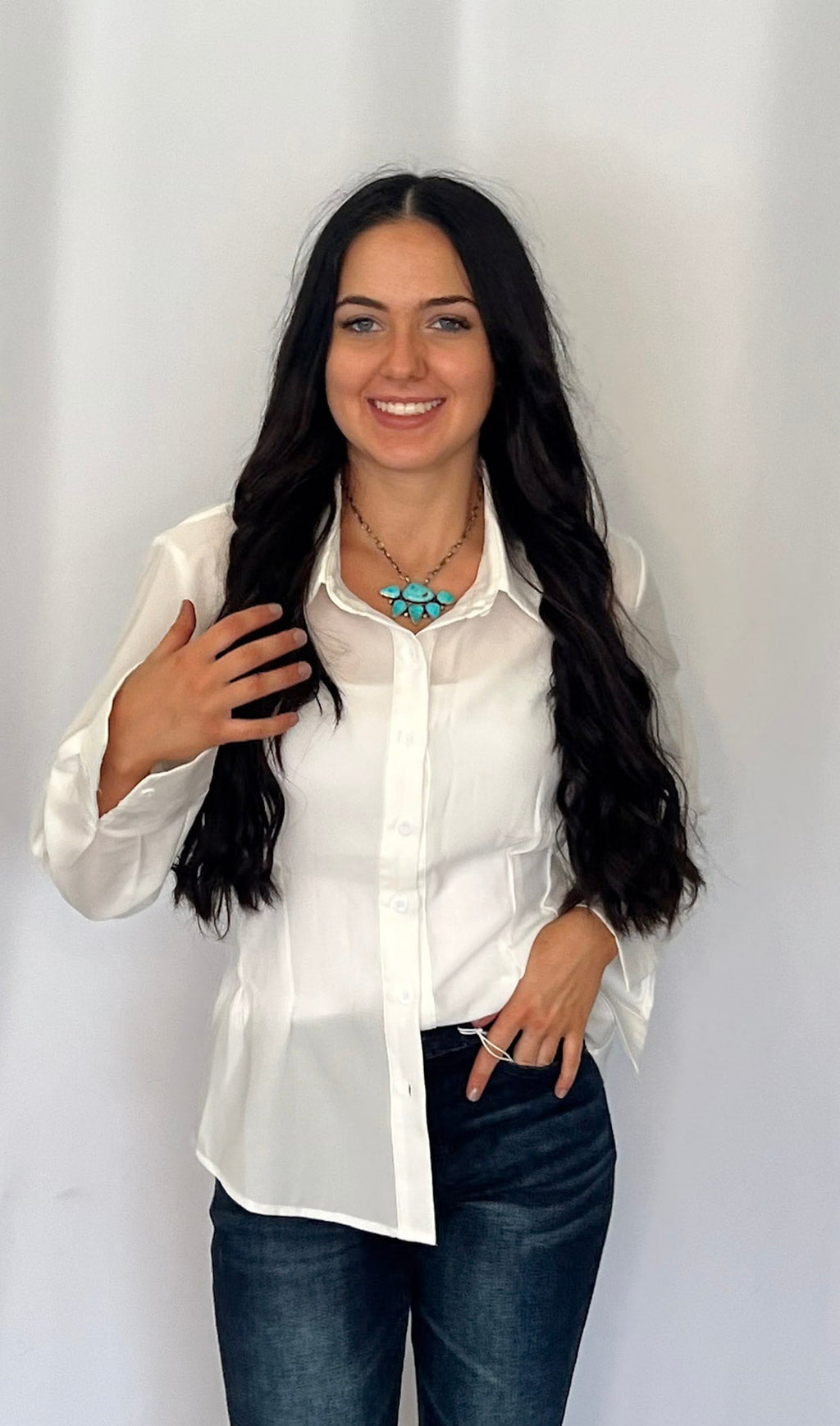 LUCKY & BLESSED "Mercedes" Ivory Western Button-Down Shirt — Tailored Long-Sleeve Cowgirl Staple - Rooted & Reckless Co.