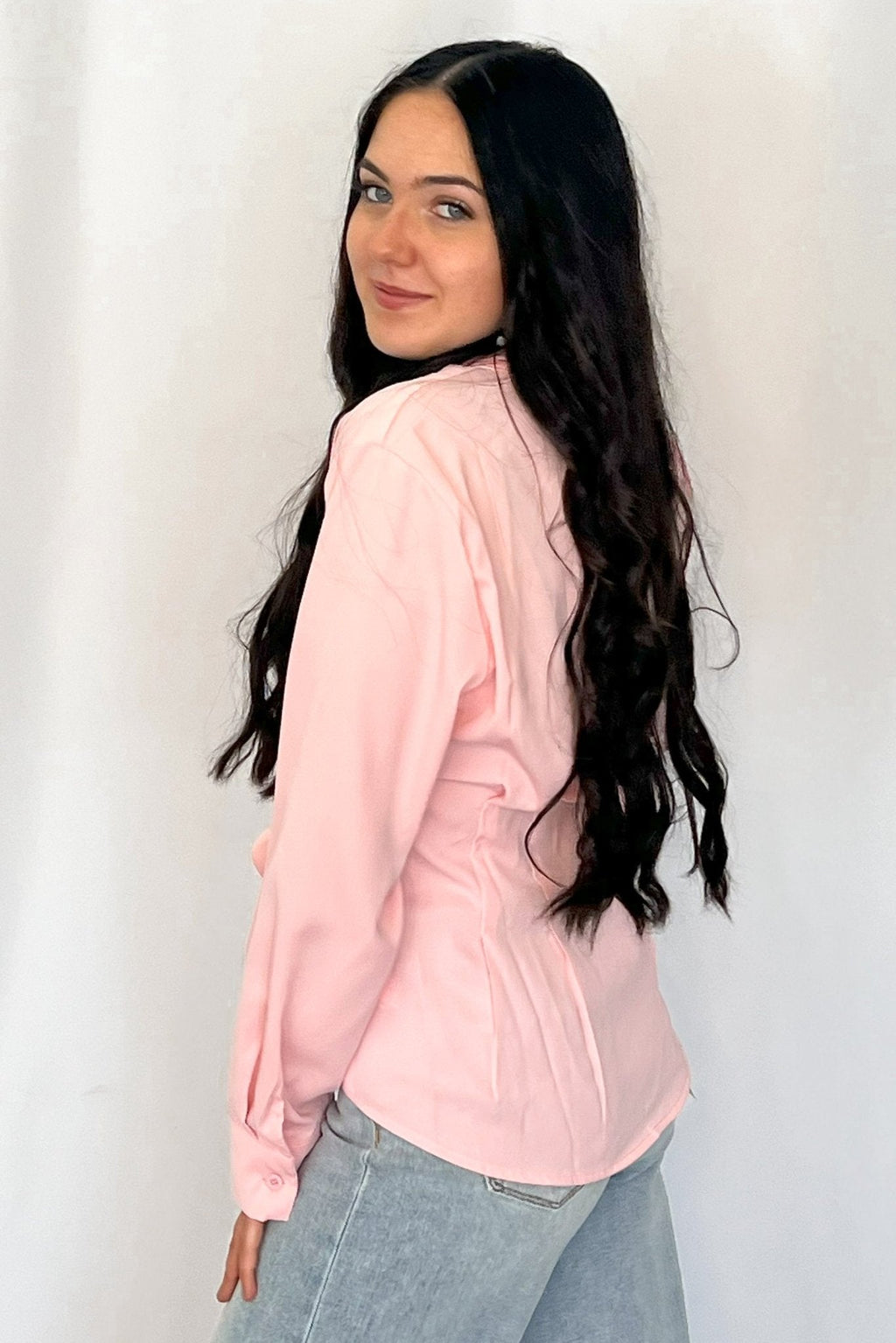 LUCKY & BLESSED "Mercedes" Soft Pink Western Button-Down Shirt — Tailored Long-Sleeve Cowgirl Staple - Rooted & Reckless Co.