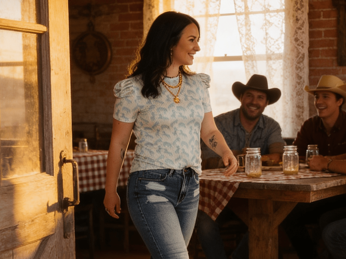 LUCKY & BLESSED Mint Horse Print Puff Sleeve Western Ribbed Top — Allover Horse Print Cowgirl Staple - Rooted & Reckless Co.