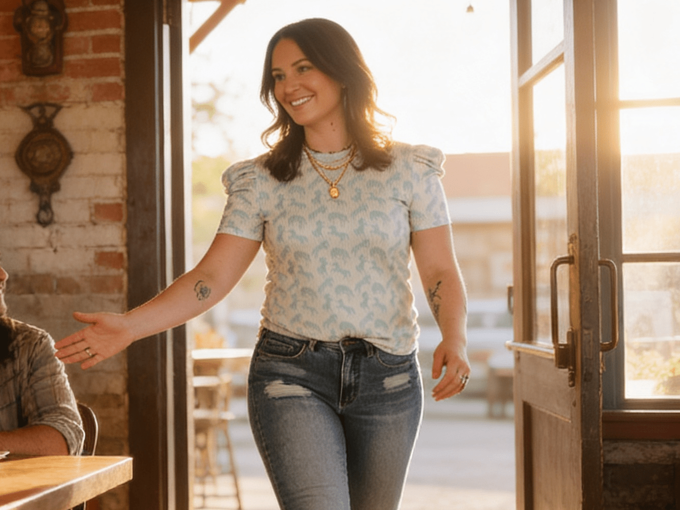LUCKY & BLESSED Mint Horse Print Puff Sleeve Western Ribbed Top — Allover Horse Print Cowgirl Staple - Rooted & Reckless Co.