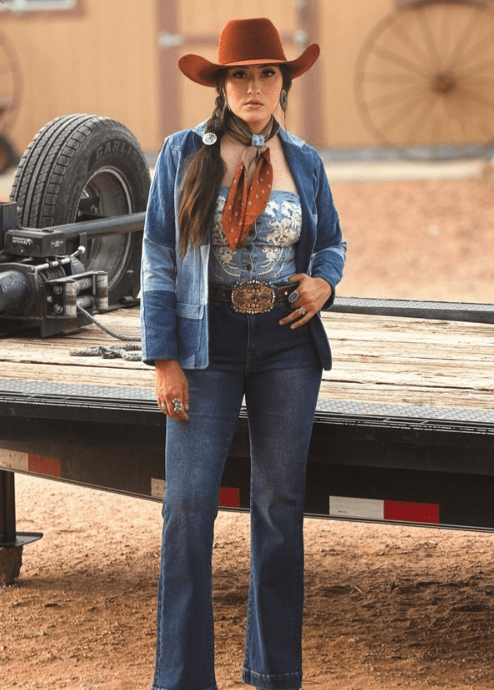 LUCKY & BLESSED "The Outlaw" Multi-Denim Patchwork Western Blazer — Tailored Silhouette with Functional Pockets - Rooted & Reckless Co.