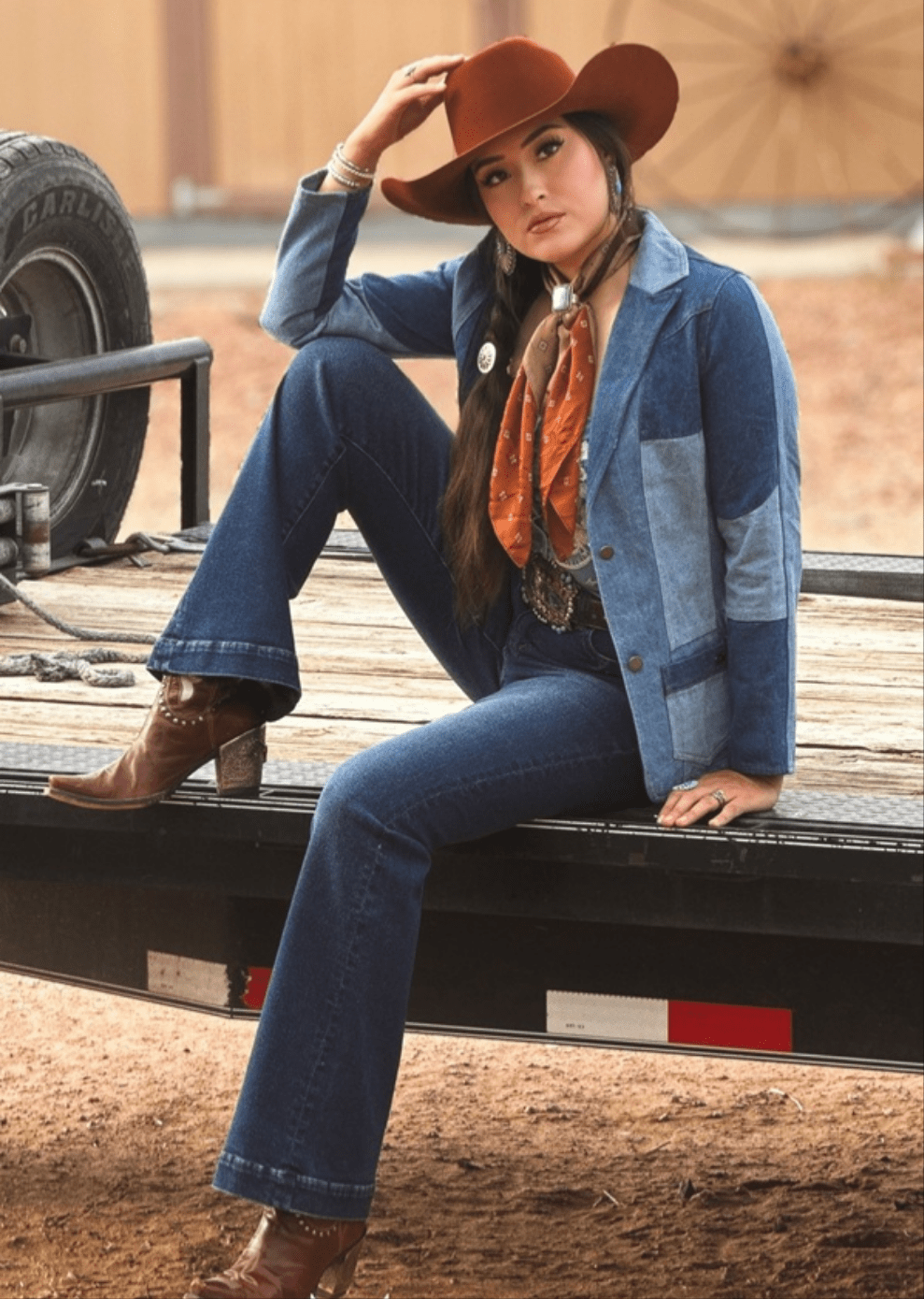 LUCKY & BLESSED "The Outlaw" Multi-Denim Patchwork Western Blazer — Tailored Silhouette with Functional Pockets - Rooted & Reckless Co.