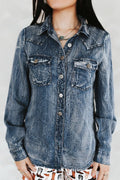 LUCKY & BLESSED Vintage Blue Washed Western Denim Shirt — Concho Button Tencel Cowgirl Statement - Rooted & Reckless Co.