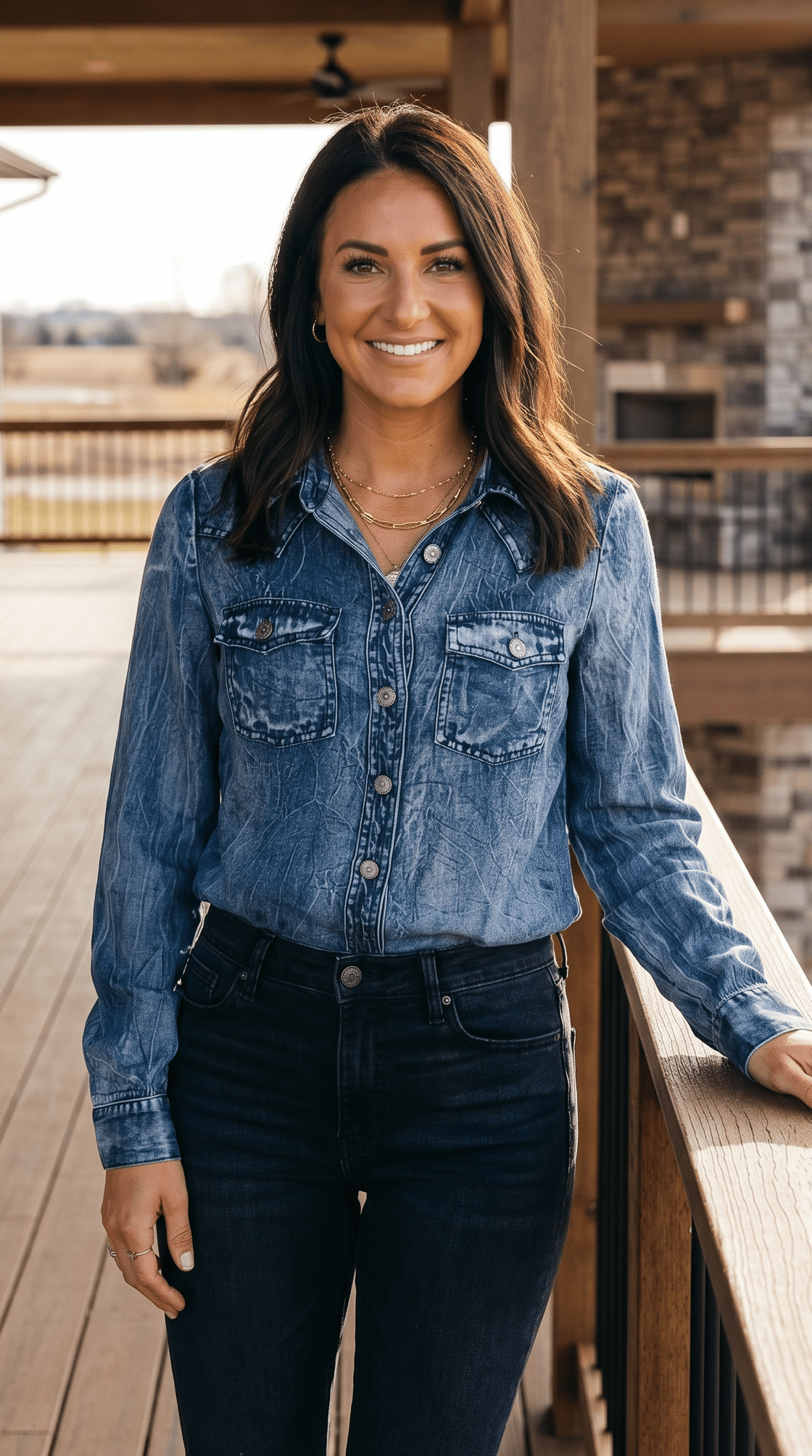 LUCKY & BLESSED Vintage Blue Washed Western Denim Shirt — Concho Button Tencel Cowgirl Statement - Rooted & Reckless Co.