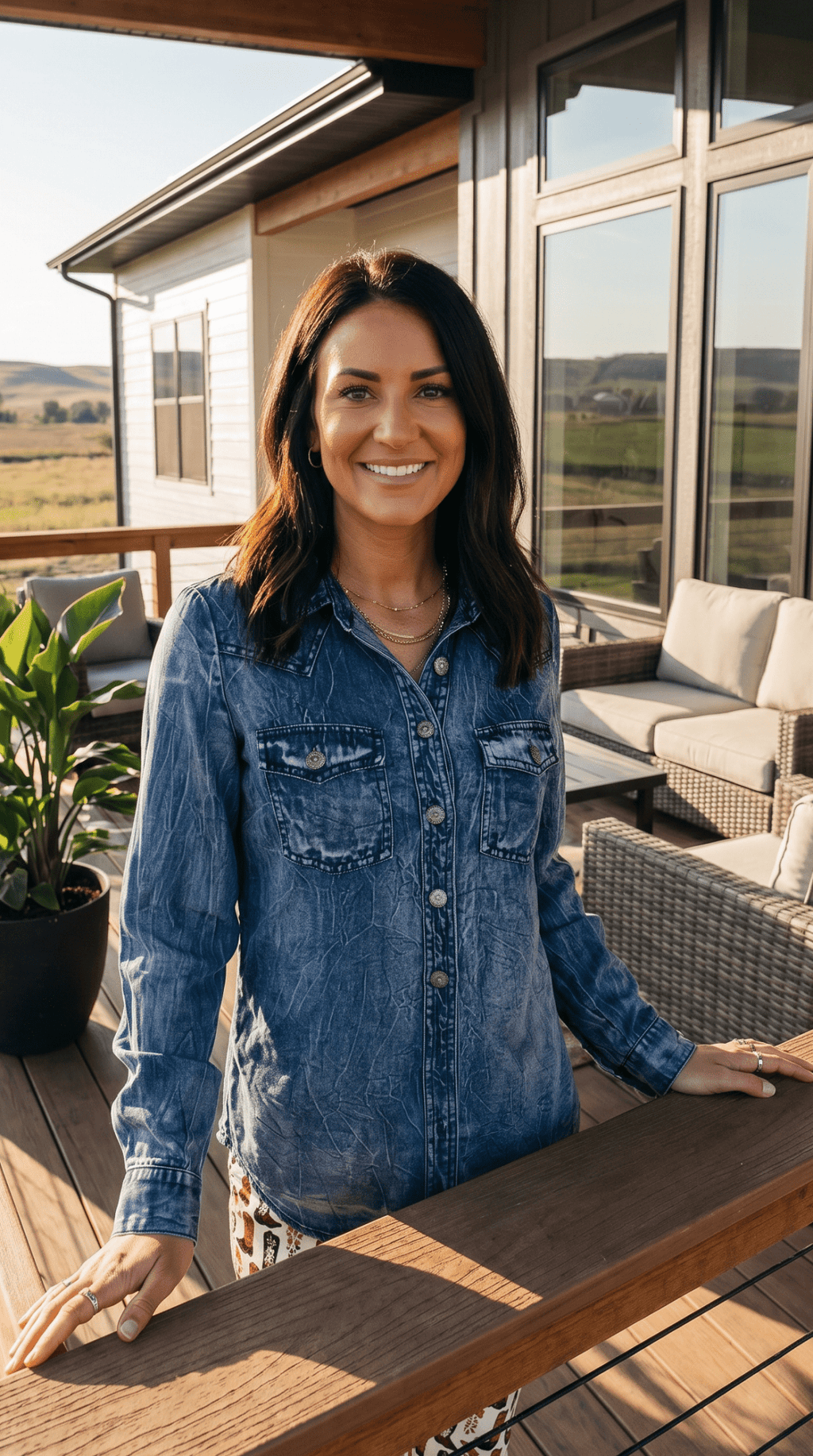 LUCKY & BLESSED Vintage Blue Washed Western Denim Shirt — Concho Button Tencel Cowgirl Statement - Rooted & Reckless Co.