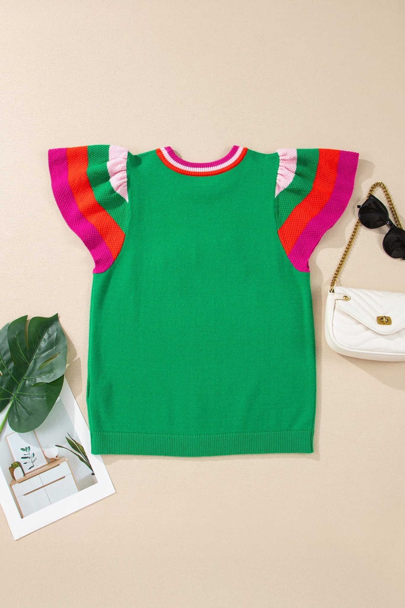 Lucky Stripe Flutter Sleeve Round Neck Sweater - Rooted & Reckless Co.
