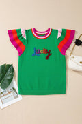 Lucky Stripe Flutter Sleeve Round Neck Sweater - Rooted & Reckless Co.