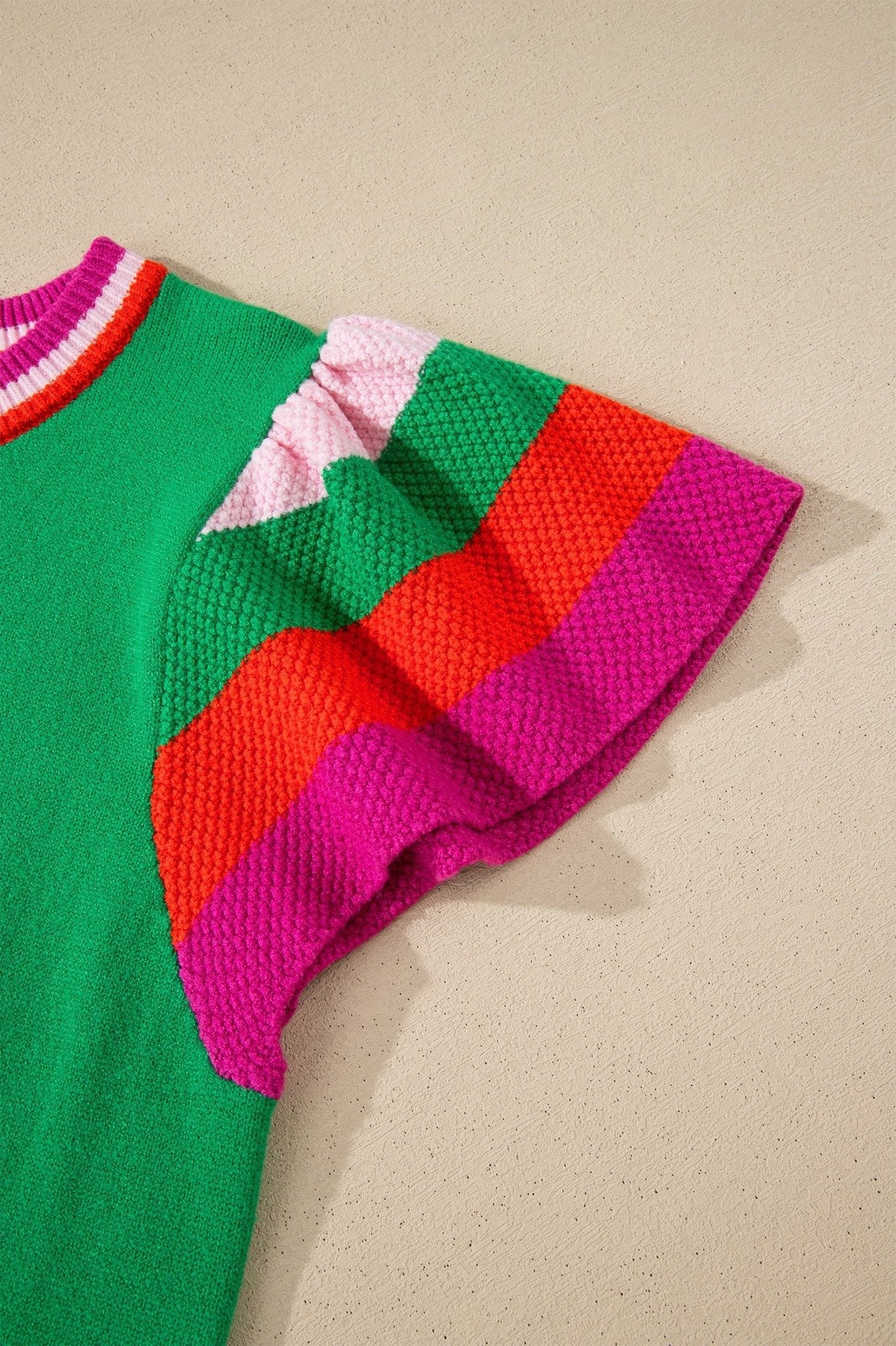 Lucky Stripe Flutter Sleeve Round Neck Sweater - Rooted & Reckless Co.