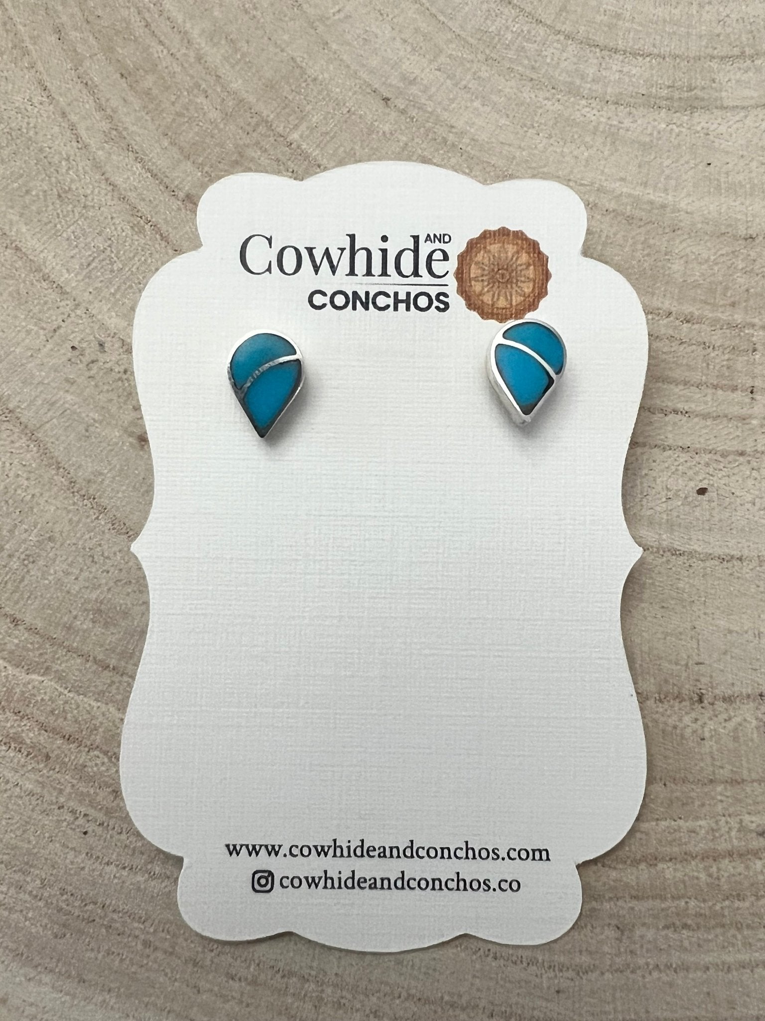 Lynette Johnson Zuni Handcrafted Sterling Silver Inlay Turquoise Post Earrings — 3/8" (10mm) - Rooted & Reckless Co.