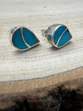 Lynette Johnson Zuni Handcrafted Sterling Silver Inlay Turquoise Post Earrings — 3/8" (10mm) - Rooted & Reckless Co.
