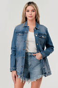 M7151J - MEDIUM WASH - LONG DENIM JACKET - Rooted & Reckless Co.