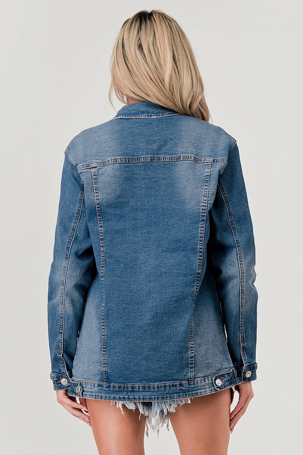 M7151J - MEDIUM WASH - LONG DENIM JACKET - Rooted & Reckless Co.